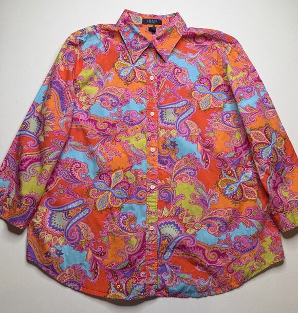 Chaps Tops - Chaps Ralph Lauren Pink Paisley Floral Button Up Top Size XL